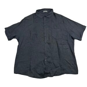 Focus Linen Button Down Shirt Mens 3XL Charcoal Grey Short Sleeve Made in Italy